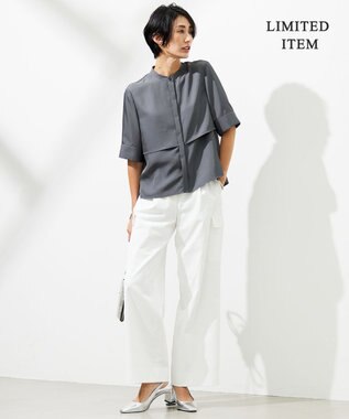 ICB 【WEB限定・洗える】 シルキーツイル クロップドシャツ グレー系