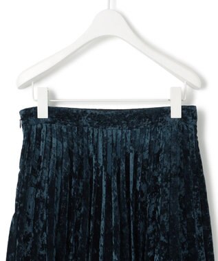 ICB 【洗える】 シアーベルベット プリーツスカート スレートブルー系