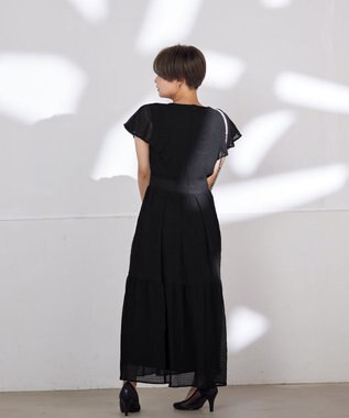 Tiaclasse 【洗える】シフォンチェック配色フリルワンピース ブラック×ブラック