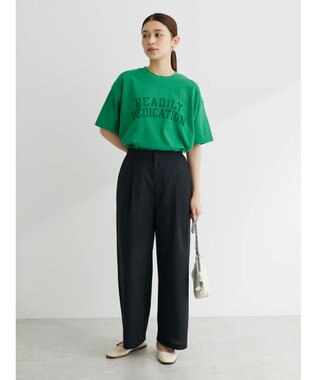 Green Parks 綿麻混タックストレートワイドパンツ Black