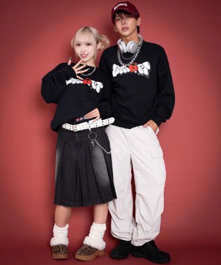 WEGO 【ユニセックス着用ITEM/MLサイズ展開】ハートモチーフプルオーバー ブラック