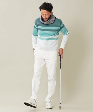 23区GOLF 【MEN】【洗える】カラーブロック 裏付き ニット スカイブルー系1