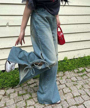 WEGO 【ウエストゴム/楽ちん】サマーデニムサイドリボンパンツ