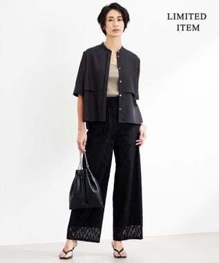 ICB 【WEB限定・洗える】 シルキーツイル クロップドシャツ ブラック系