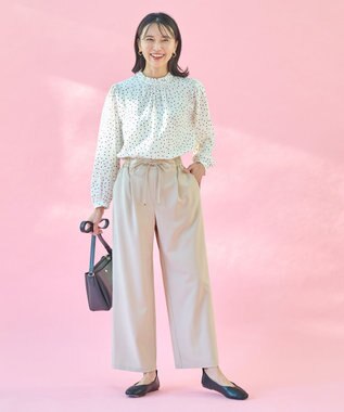 ANY 【洗濯機可・UVケア・接触冷感】フリルネックブラウス オフベースドット