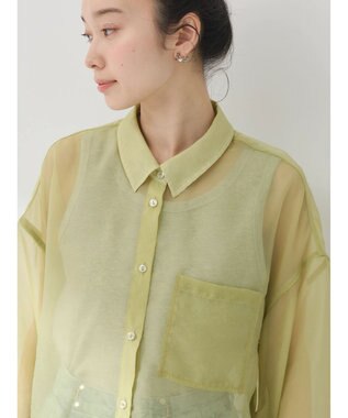 earth music&ecology ソデスリットクロップドシャツ Lime Green