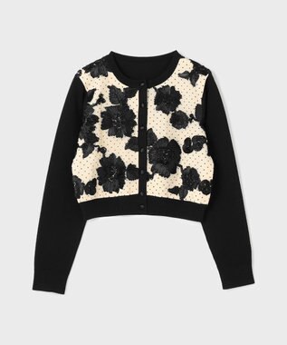 GRACE CONTINENTAL サテンコードニットカーディガン バイカラー