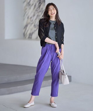 ANY L 【接触冷感/ウエストゴム/ストレッチ】クールタッチタックパンツ パープル