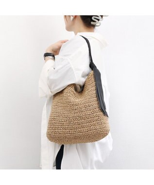 UNBILLION カシュカシュ cachecache / 下がりグログラン地柄編みトート カゴバッグ ブラック