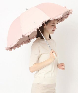 MOONBAT PAUL&JOE ACCESSOIRES (ポール&ジョー) 晴雨兼用日傘 長傘 ワンポイントクリザンテームフリル 一級遮光 遮熱 UV ピーチ