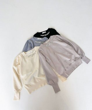 Feroux 【洗える】ビジュー襟 プルオーバーニット アイボリー系