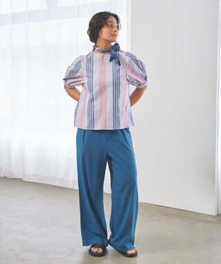 J.PRESS YORK STREET 【WOMEN】マルチストライプ ブラウス レッド系1