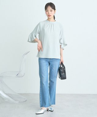 earth music&ecology フリル７分袖ブラウス Mint