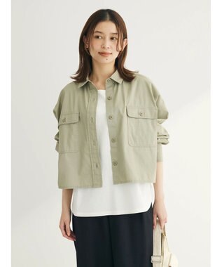 Green Parks ショート丈ワイドシャツ Olive