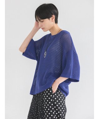 AMERICAN HOLIC 透かし編み半袖ニットプルオーバー Blue