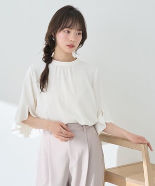earth music&ecology フリル７分袖ブラウス Off White