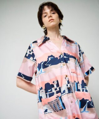 GRACE CONTINENTAL マリンプリントシャツドレス ピンク