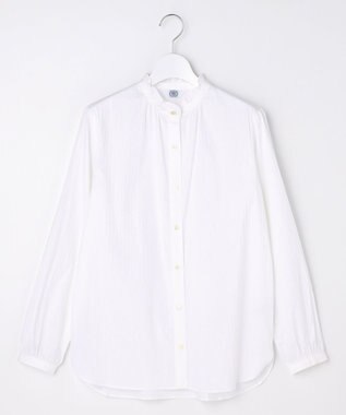 J.PRESS LADIES S BEZコットンナイロン ストライプ フリル襟 ブラウス ホワイトドビー系