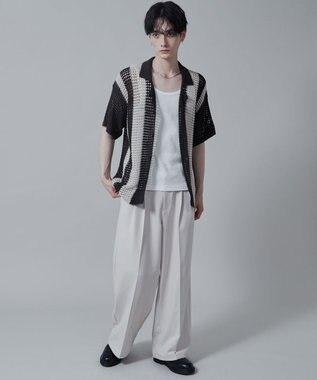 WEGO マルチストライプニットシャツ（S） ダークグレー