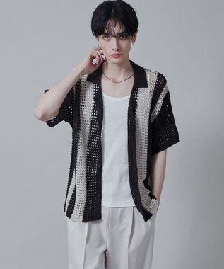 WEGO マルチストライプニットシャツ（S） ダークグレー