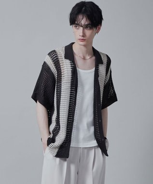 WEGO マルチストライプニットシャツ（S） ダークグレー