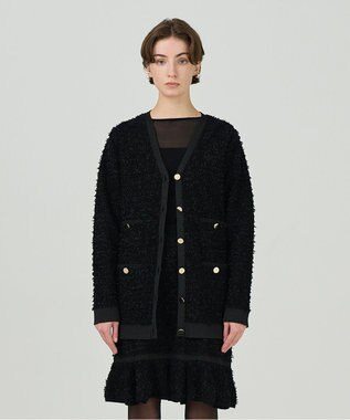 GRACE CONTINENTAL ツイードバイカラーニットカーディガン ブラック