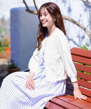 Tiaclasse 【洗える】7分袖前身レースカーディガン オフホワイト