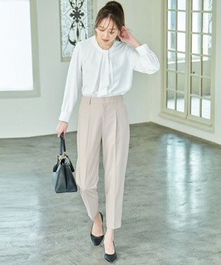 ANY L 【洗濯機可/ストレッチ/ウエストゴム/セットアップ可】イージーケアテーパードパンツ ベージュ