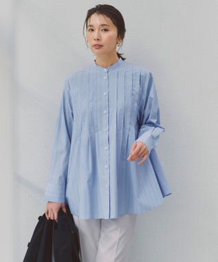 UNFILO バンドカラー タックブラウス