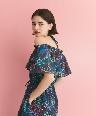 GRACE CONTINENTAL ボタニカルプリントワンピース ブラウン