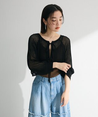 Green Parks ・ＥＬＥＮＣＡＲＥ　ＤＵＥ　２ｗａｙメッシュカーディガ Black