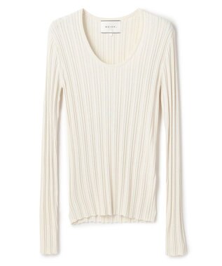 BEIGE， LABRADO / ランダムリブ Uネックニット Ecru