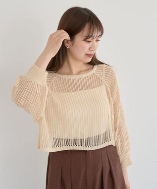 Green Parks ・ＥＬＥＮＣＡＲＥ　ＤＵＥ　２ｗａｙメッシュカーディガ Beige