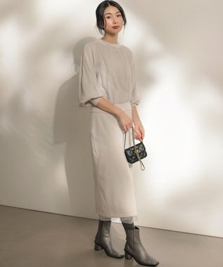 組曲 S 【WEB限定】チュールニット×リバーシブルスカート セット ライトグレー系