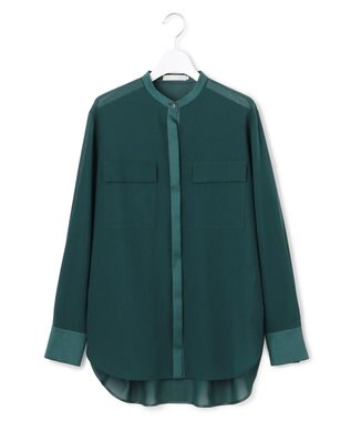 ICB 【洗える】シアーボイル バンドカラーシャツ ピーコック系