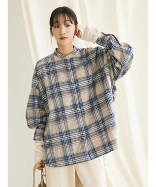 CRAFT STANDARD BOUTIQUE チェックバンドカラーサークルブラウス Beige