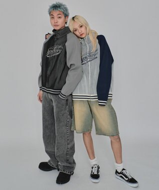 WEGO 【ユニセックス着用ITEM/MLサイズ展開】ラグラングラフィックニットブルゾン ブラック