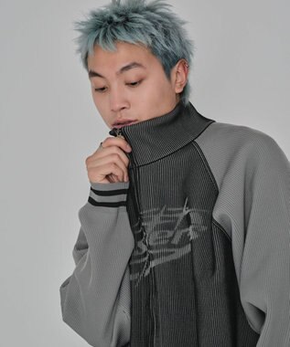 WEGO 【ユニセックス着用ITEM/MLサイズ展開】ラグラングラフィックニットブルゾン ブラック