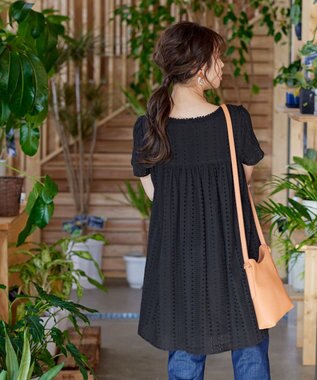 Tiaclasse L 【洗える】カットレースチュニックブラウス ブラック