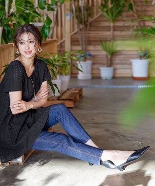 Tiaclasse L 【洗える】カットレースチュニックブラウス ブラック