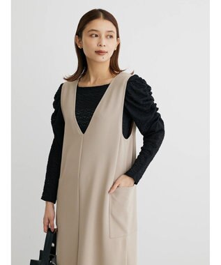 Green Parks ・ＥＬＥＮＣＡＲＥ　ＤＵＥ　２ｗａｙＶネックジャンスカ Gray Beige