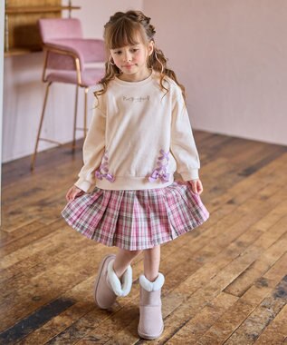 ANY KIDS ラメチェックプリーツスカパン ピンク系