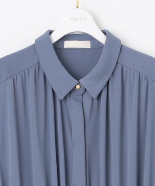 ANY SIS 【接触冷感・吸水速乾・UVケア】エアリードレープスムースプリーツ ワンピース スモーキーブルー