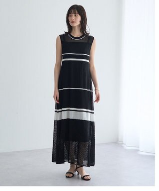 YECCA VECCA 【尾崎紗代子さん着用】透かし編みニットワンピース Black