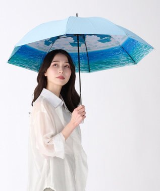 MOONBAT 【ハニカム断熱パラソル】estaa エスタ オーシャンビュー 長傘  晴雨兼用 日傘 遮熱 耐風 50cm ペールスカイ