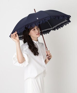 MOONBAT 【遮光/晴雨兼用日傘】POLO RALPH LAUREN(ポロ ラルフローレン) エンブフリル 長傘 遮熱 UV ネイビーブルー