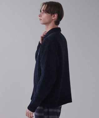 WEGO 【ユニセックス着用ITEM】ベロアモールワンポイントZIPカーディガン ネイビー