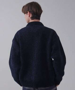 WEGO 【ユニセックス着用ITEM】ベロアモールワンポイントZIPカーディガン ネイビー