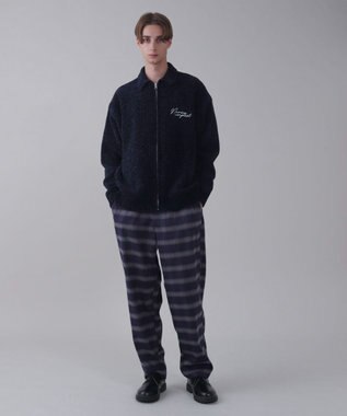 WEGO 【ユニセックス着用ITEM】ベロアモールワンポイントZIPカーディガン ネイビー