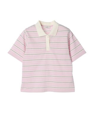 earth music&ecology 襟付きボーダープルオーバー Pink